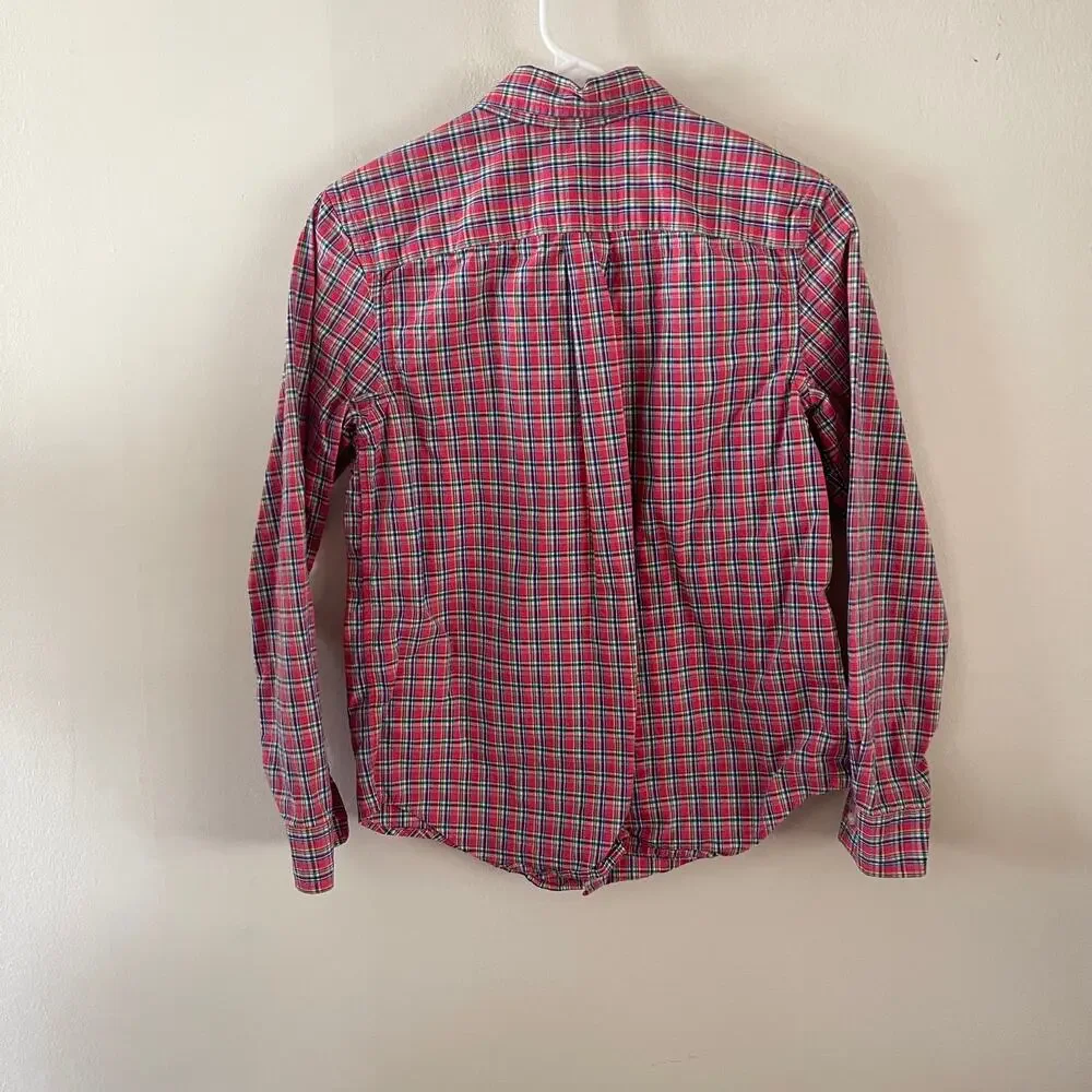 Ralph Lauren Boys Large 14/16 Red Tattersall Plaid Button Down Shirt Sleeve